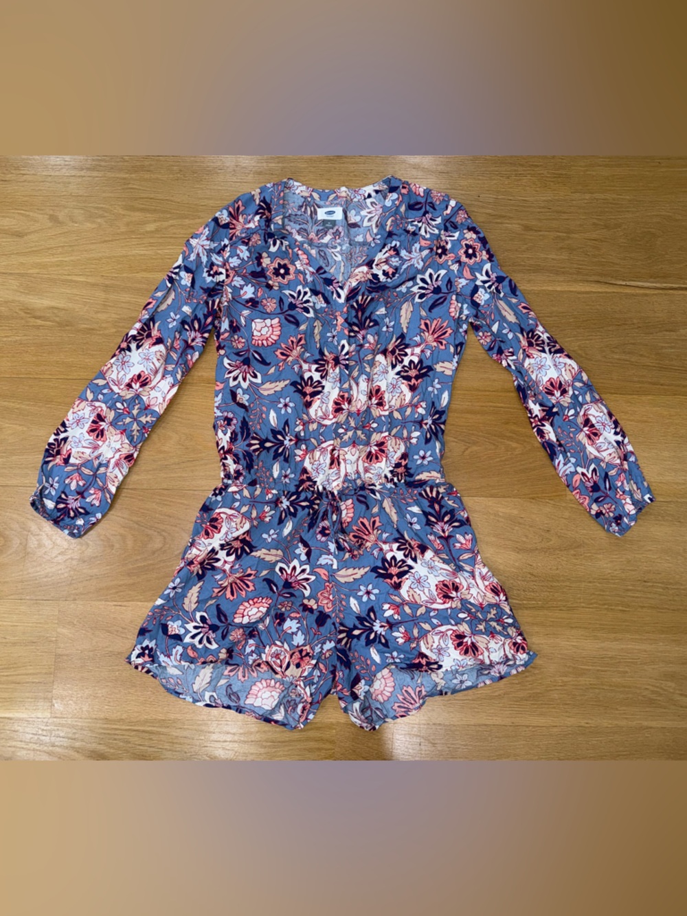 Old Navy Blue Floral Long-Sleeve Romper